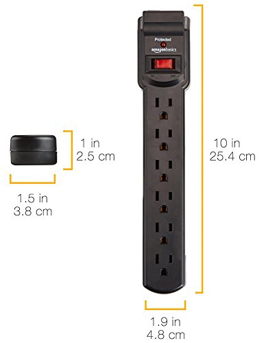 AmazonBasics 6-Outlet Surge Protector Power Strip 2-Pack, 200 Joule – Black