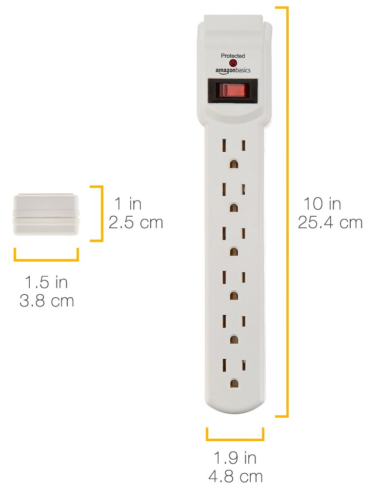 AmazonBasics 6-Outlet Surge Protector Power Strip 2-Pack, 200 Joule