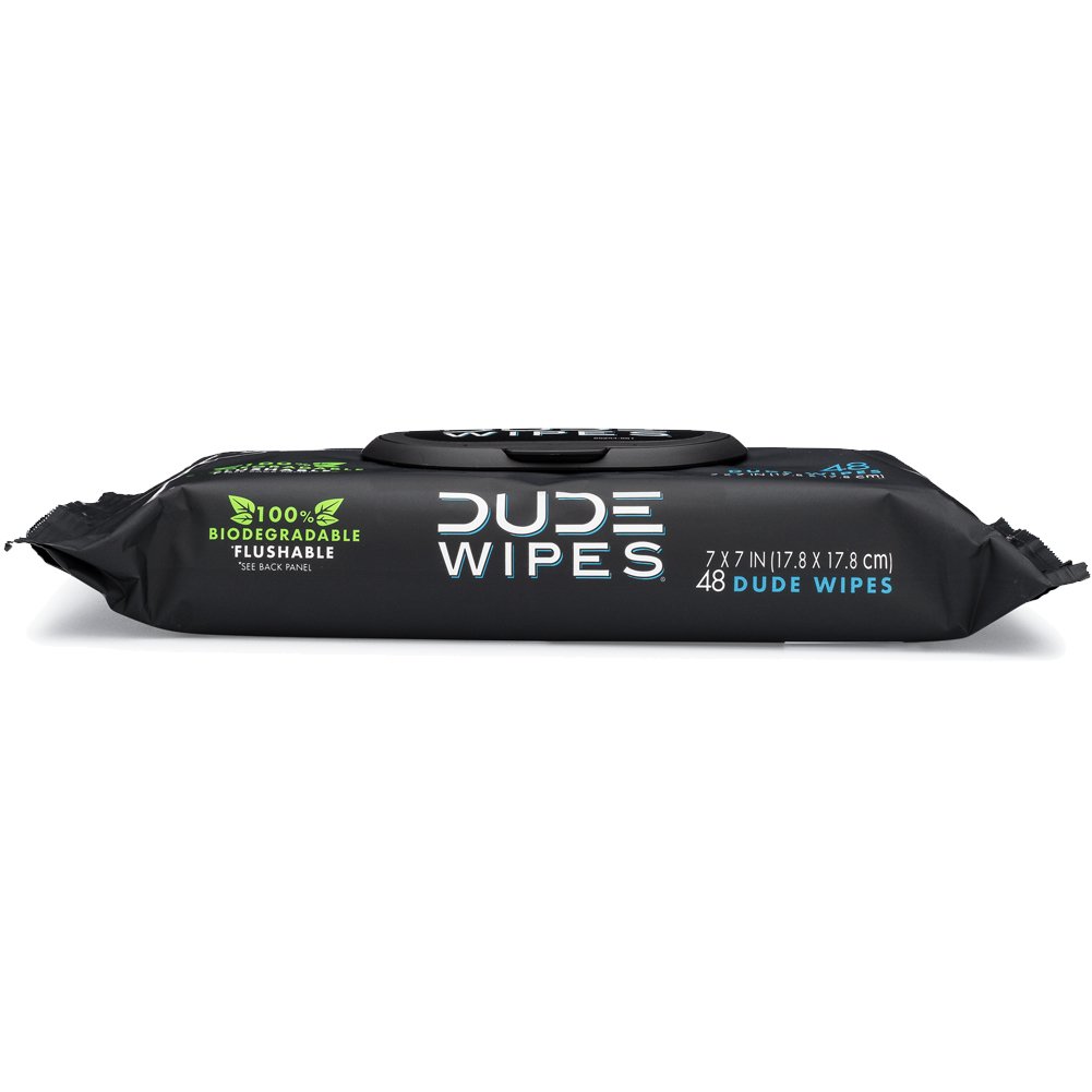 DUDE Wipes Flushable Wet Wipes (48 Count Dispenser and 30 Single Wipes) Individually Wrapped & Dispenser Natural Unscented with Vitamin-E & Aloe