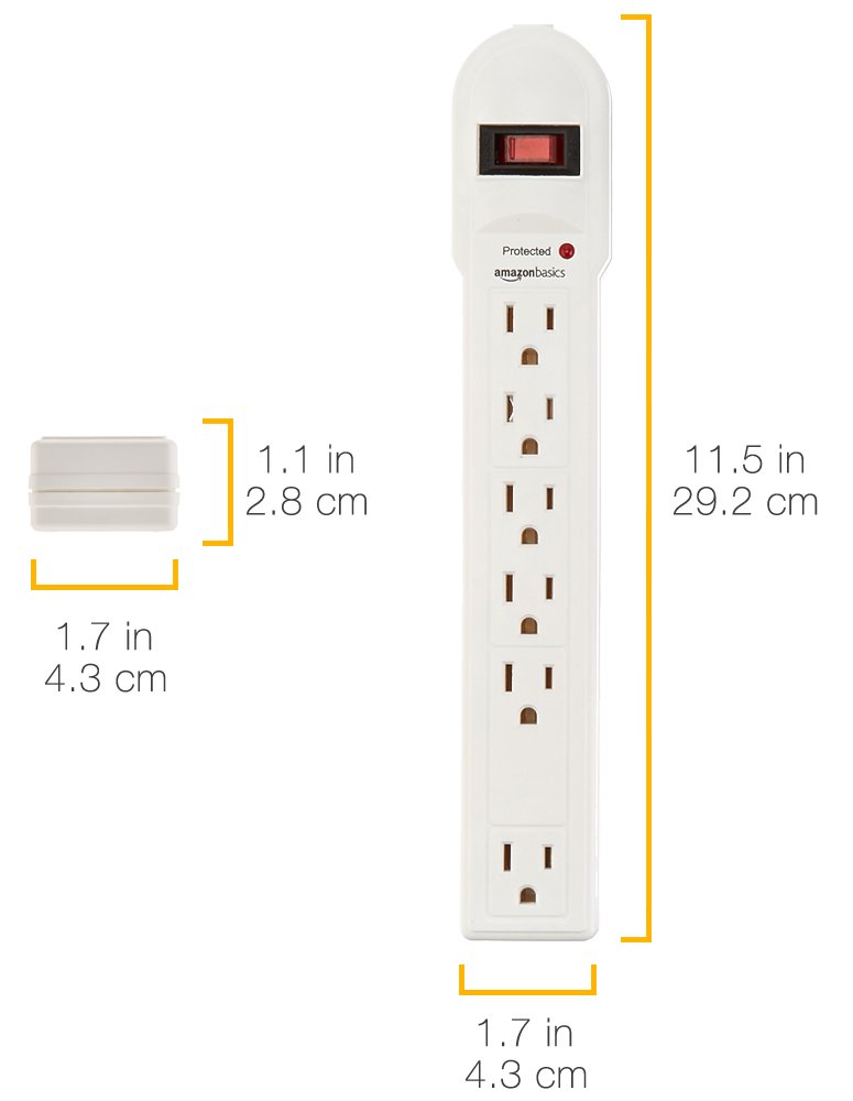 AmazonBasics 6-Outlet Surge Protector Power Strip, 790 Joule – White
