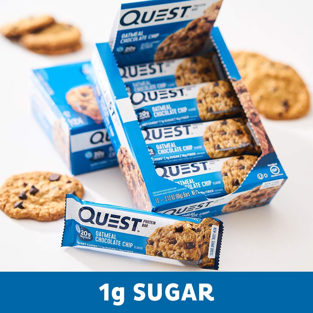 Quest Nutrition Oatmeal Chocolate Chip Protein Bar, High Protein, Low Carb, Gluten Free, Soy Free, Keto Friendly, 12 Count