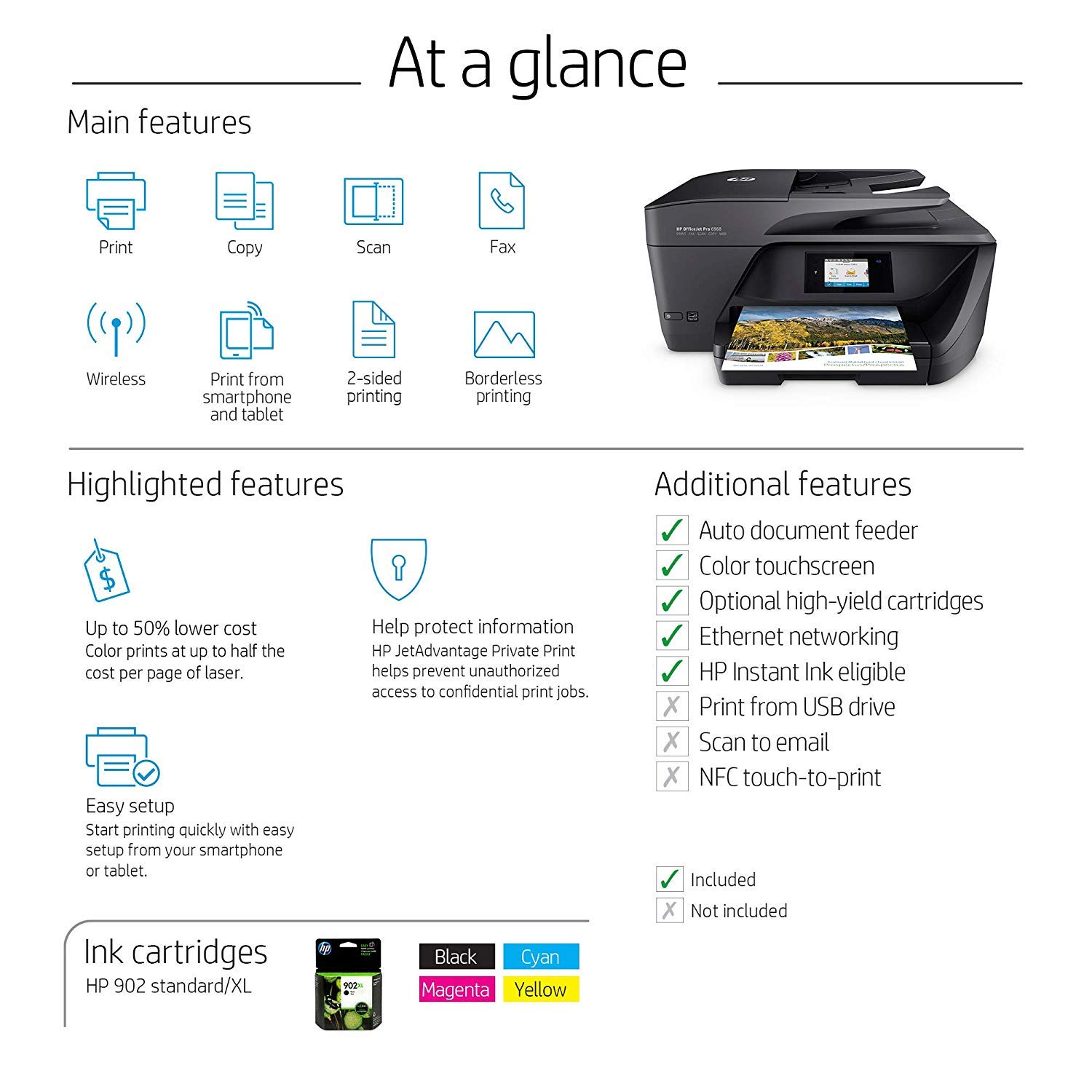 HP T0F28A#B1H  OfficeJet Pro 6968 All-in-One Wireless Printer with Mobile Printing, Instant Ink ready (T0F28A)