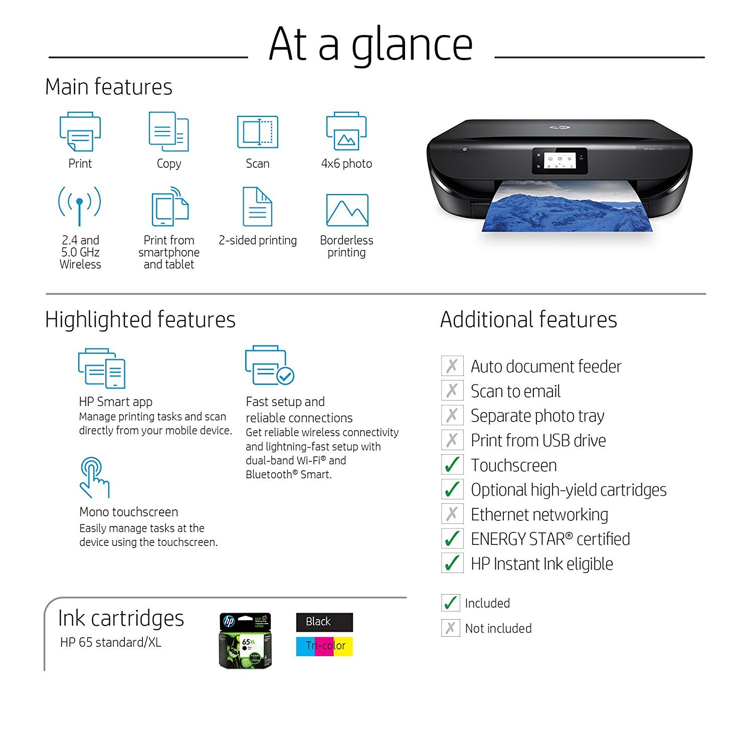 HP Envy 5055 Wireless All-in-One Photo Printer, HP Instant Ink & Amazon Dash Replenishment Ready (M2U85A)