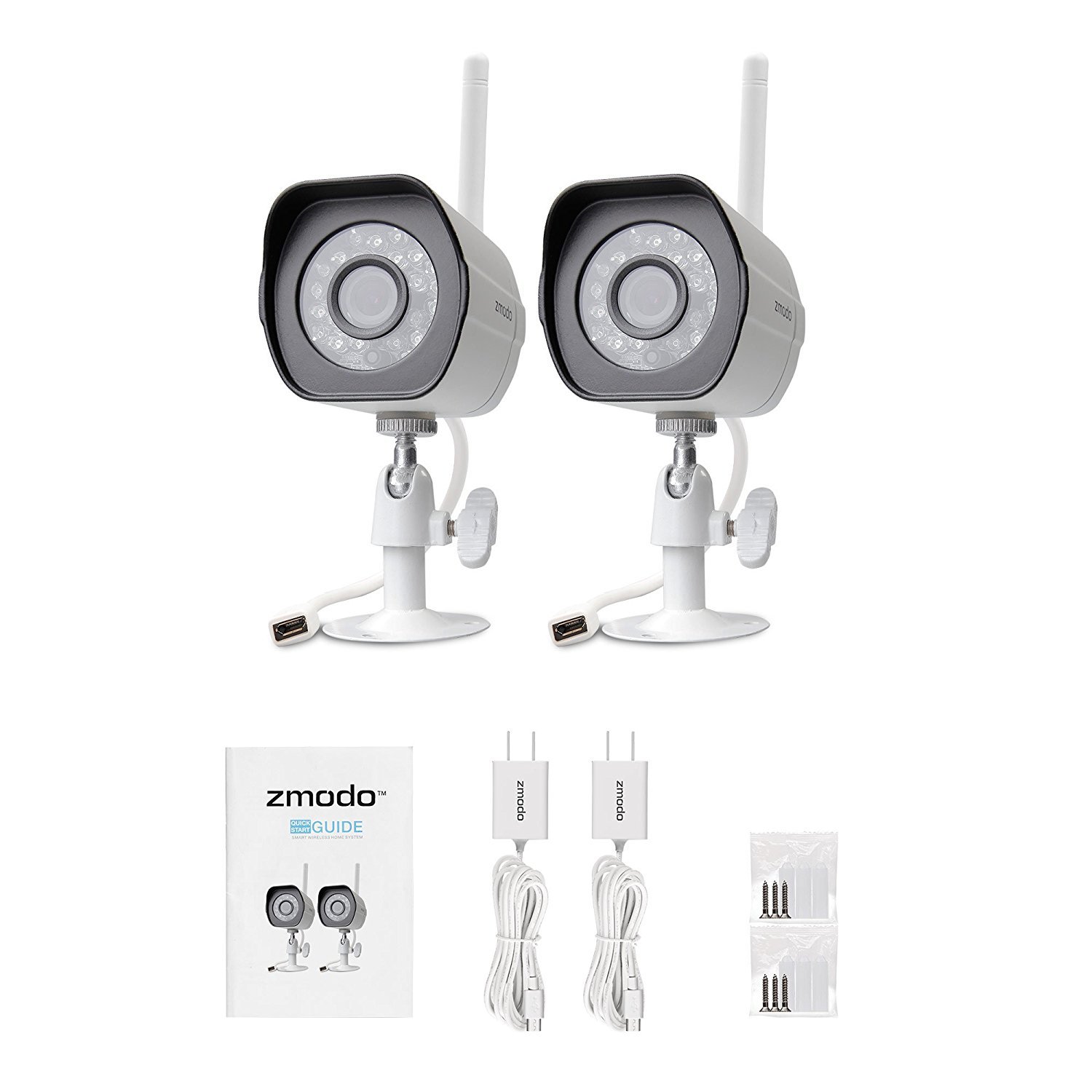 Zmodo Wireless Security Camera System (2 Pack) Smart HD Outdoor WiFi IP Cameras with Night Vision – Works with Alexa