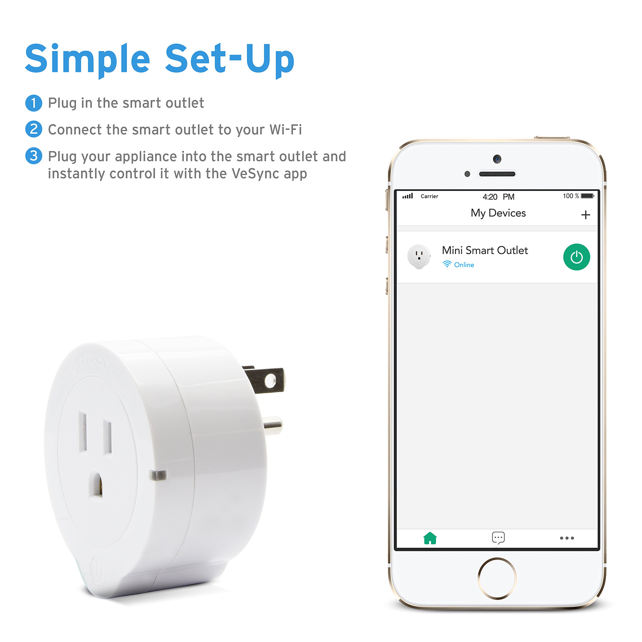 Etekcity WiFi Smart Plug, Energy Monitoring Wireless Mini Remote Control Outlet with Timer (2 Pack), No Hub Required, Works with Alexa, Google Home and IFTTT, ETL Listed, White, 2 Years Warranty